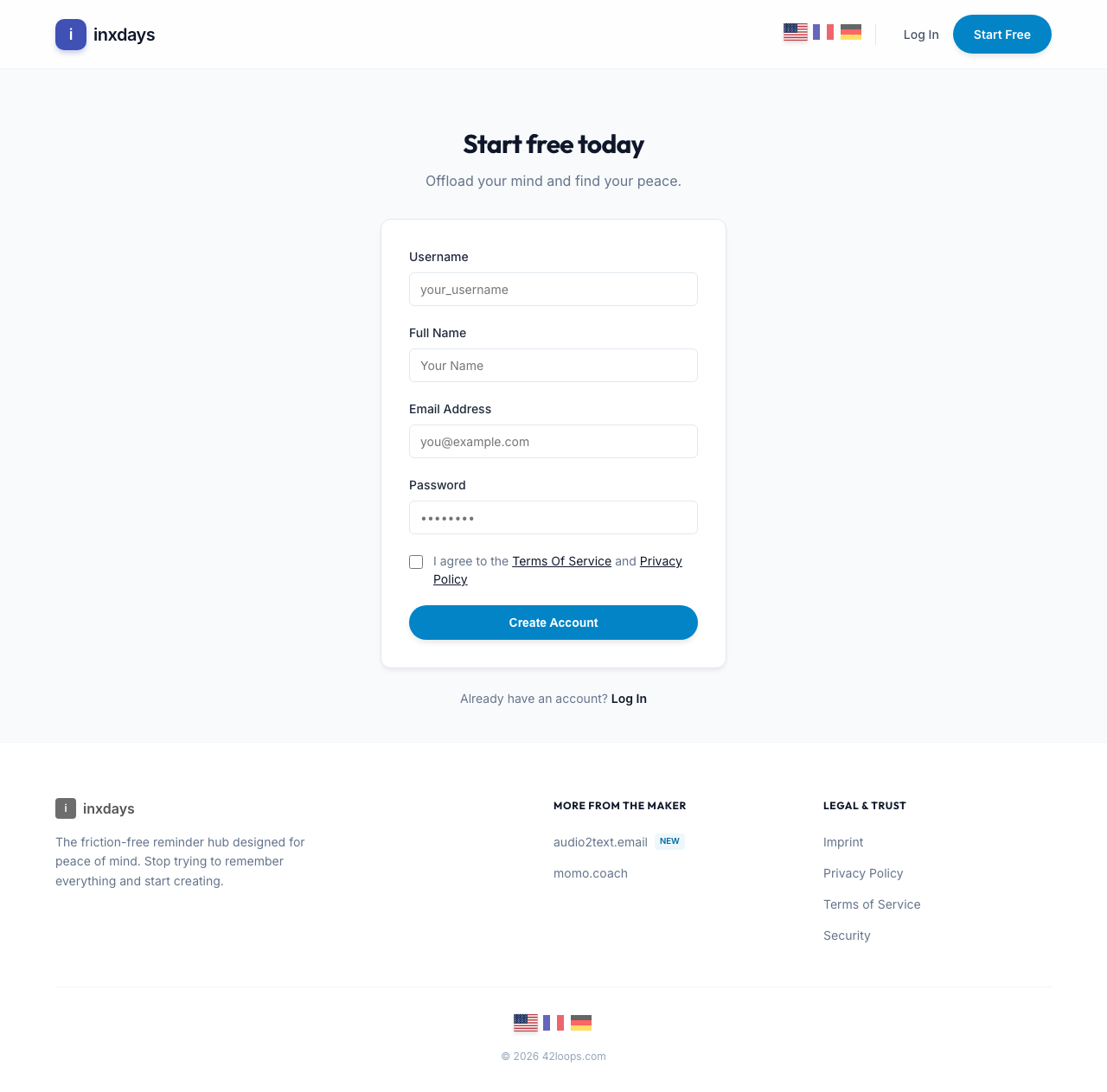 Sign-up page