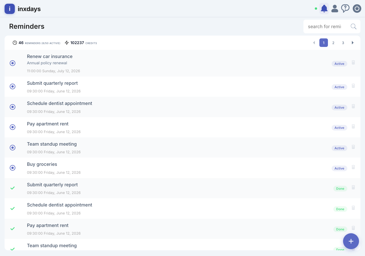 Dashboard with reminders