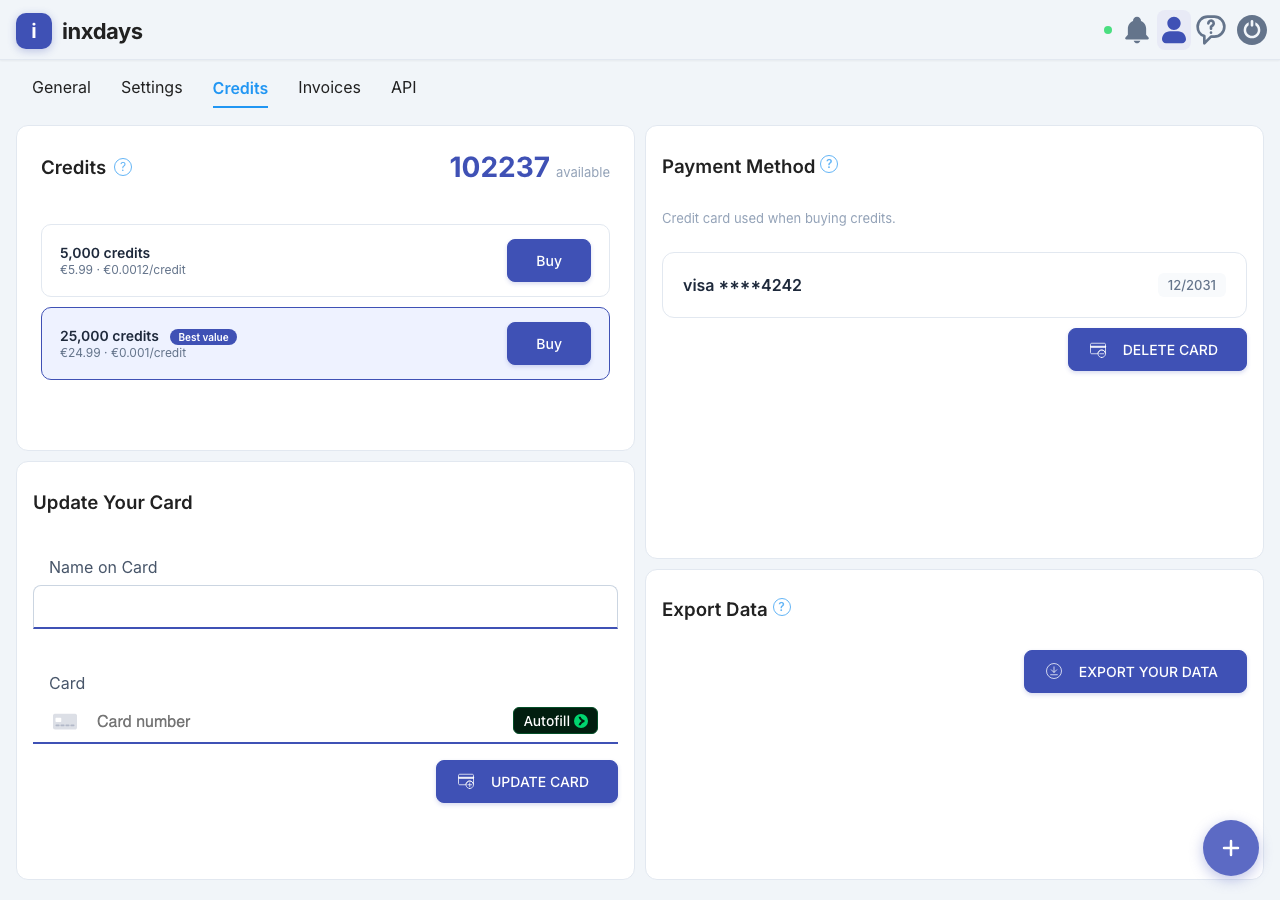 Credits purchase