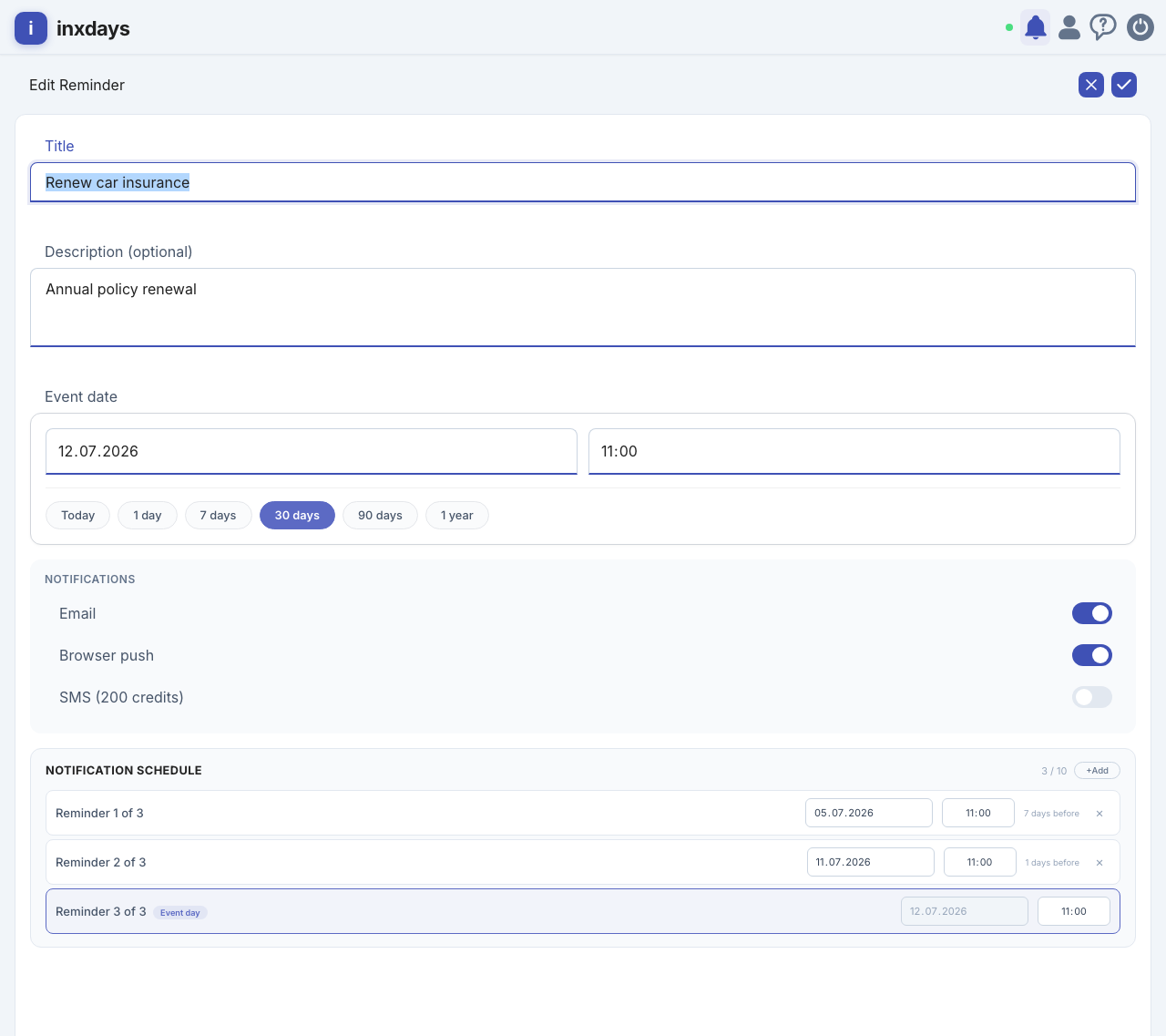 Notification schedule editor